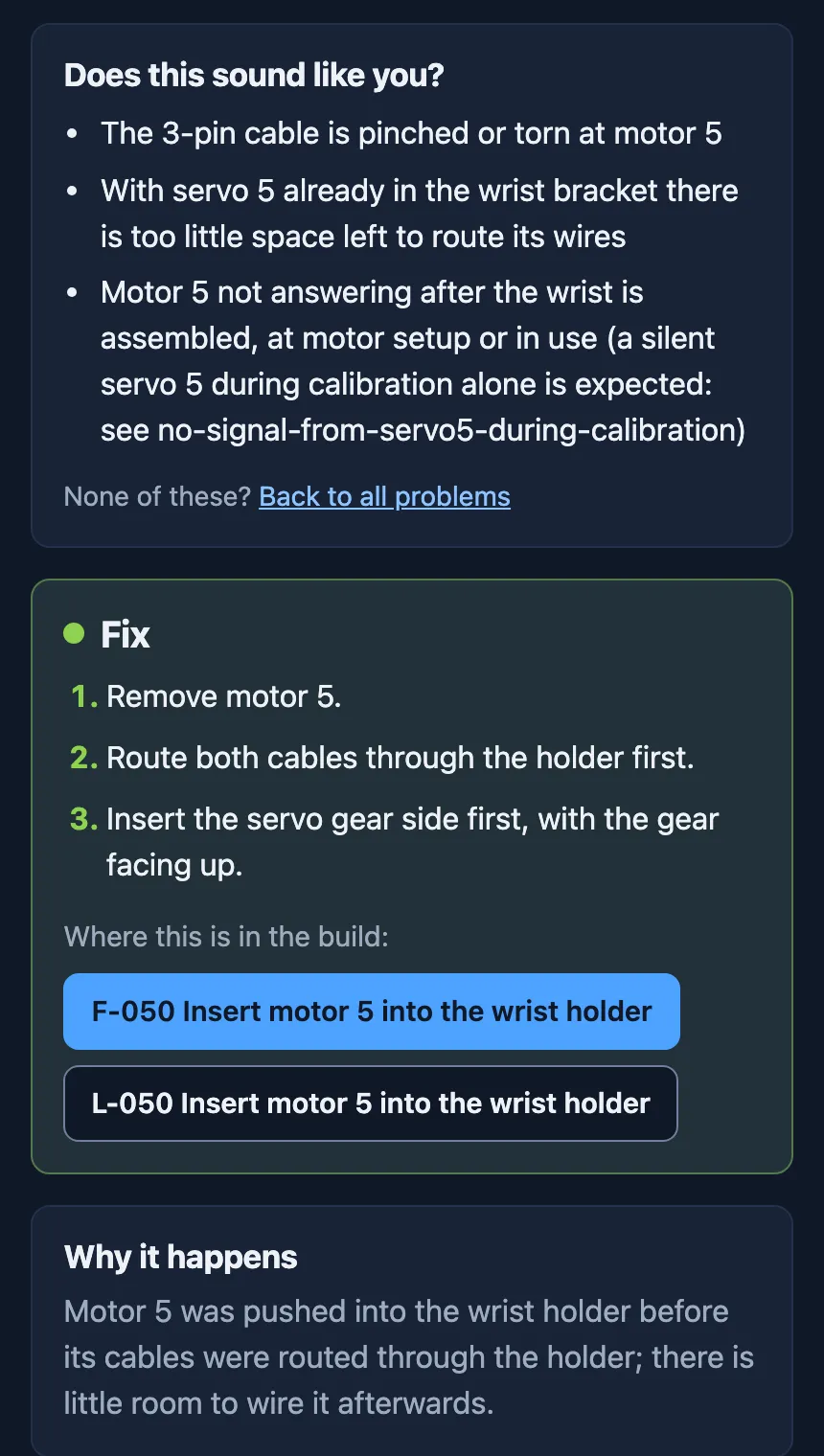 A troubleshooting page on kitsmith.dev: the symptoms to recognise it, then the fix as ordered steps.